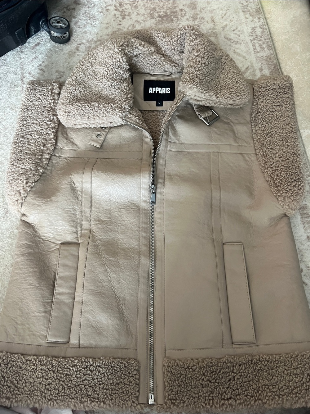 Apparis Taupe Shearling Leather Jacket Vest